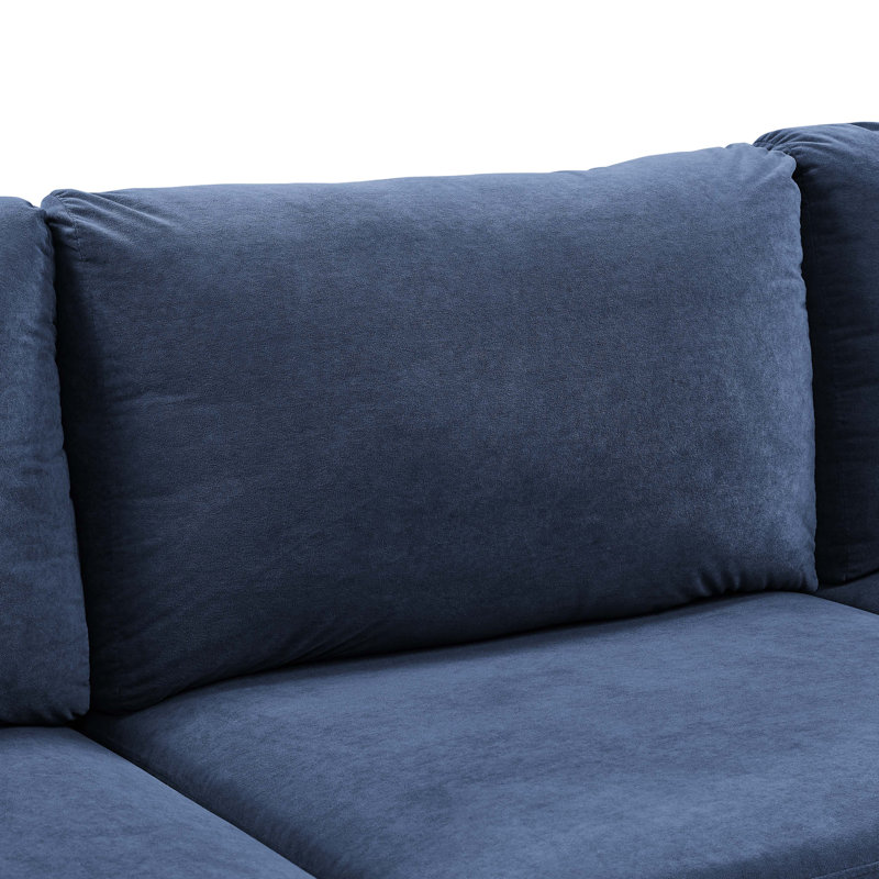 Canapé modulaire en polyester 34,50 x 120,00 x 60,00 po, aménagement sur mesure et coussins amovibles, canapé rembourré en polyester avec pieds en plastique bleu foncé