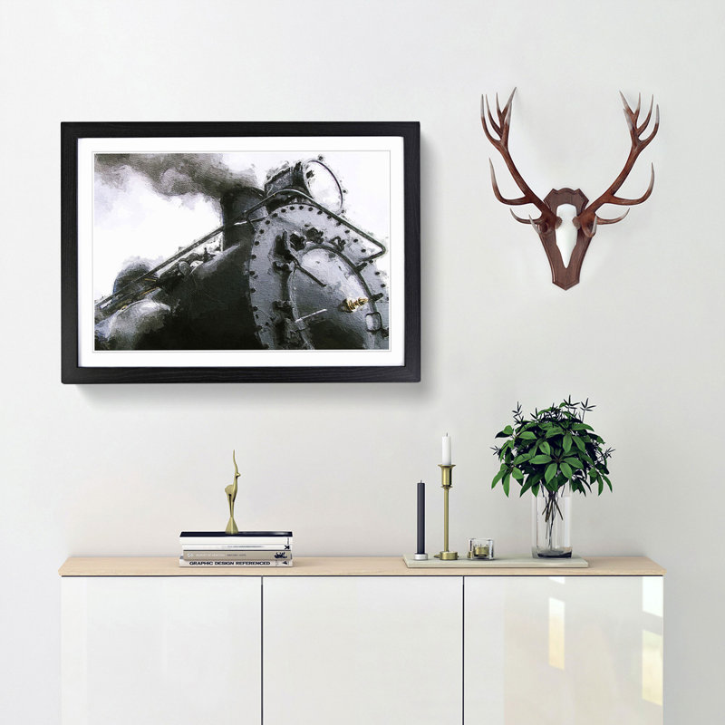Steam Train - Framed Print, 27cm H x 36cm W x 2cm D, Black Framed