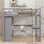 Lit mezzanine double avec garde-robe intégrée, bureau, tablettes et tiroirs de rangement, gris
