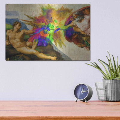 «Michelangelo - Creation of Adam Colorful I» par Portfolio, art mural en métal