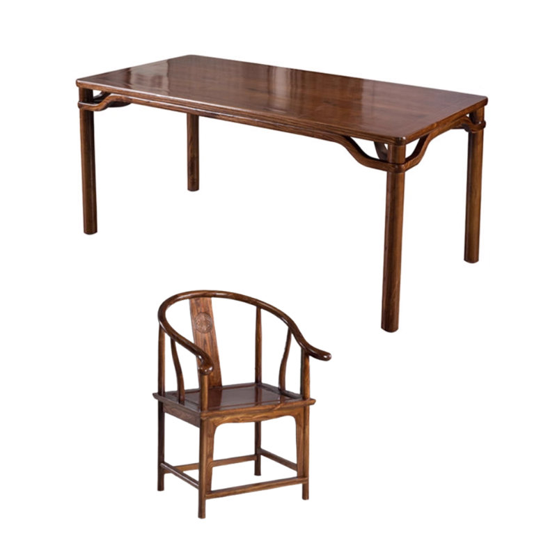 Retro And Durable Elm Wood Writing Desk A Chair, 31.49" H x 78.74" W x 39.37" D