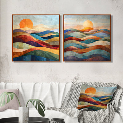 «Heart Tones Bold Mountains Landscape I» - paysages abstraits, décoration murale - art mural moderne 2 pièces