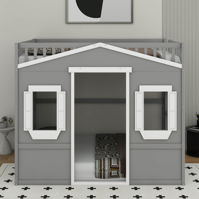 Lit mezzanine double avec échelle, Gris / Blanc