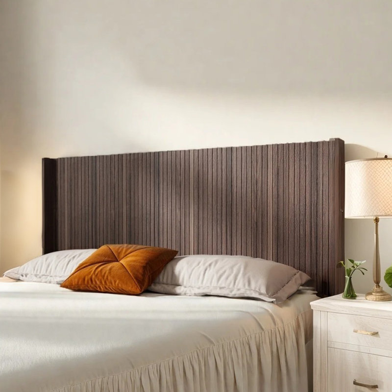 Calonne 64" W Double Wing Queen Headboard Only, Boho Fluted Panel Headboard, Wall Mounted Headboard, Brown, Queen
