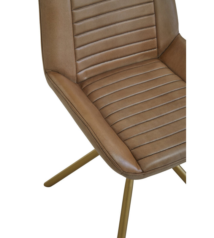Leather Club Chair, Tan Genuine Leather/Dark Brown Wood