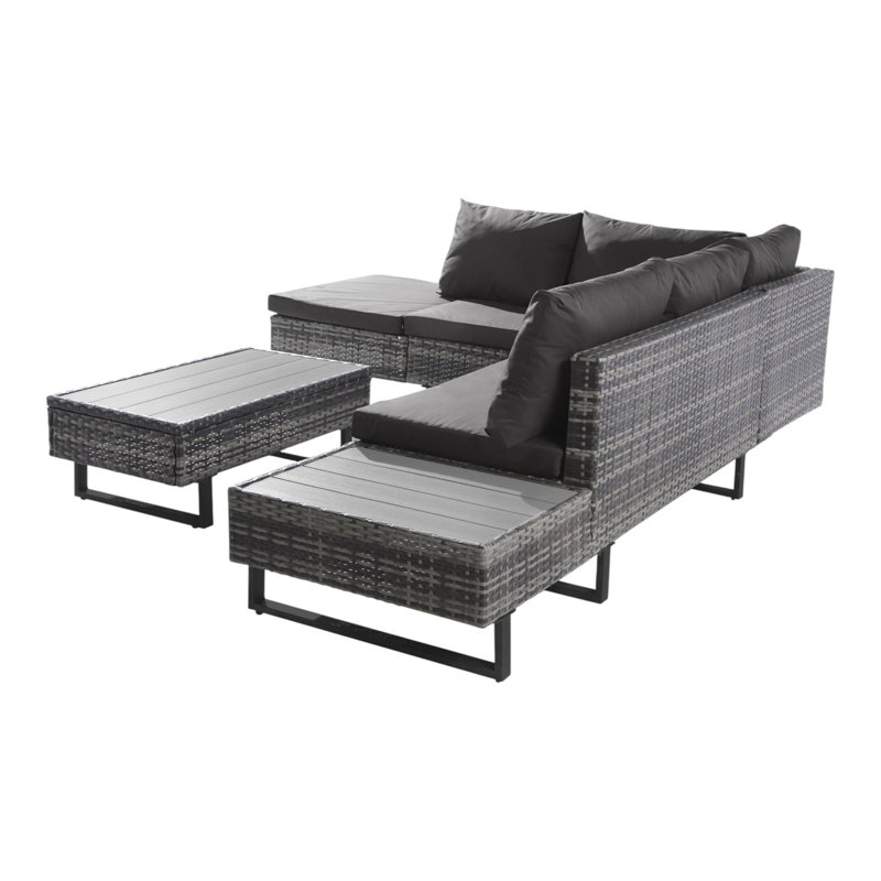 Elisamuel Rattan Corner Sofa Set with Coffee Table Garden Furniture Set Garden lounge for 4-5 people, Gradient Grey