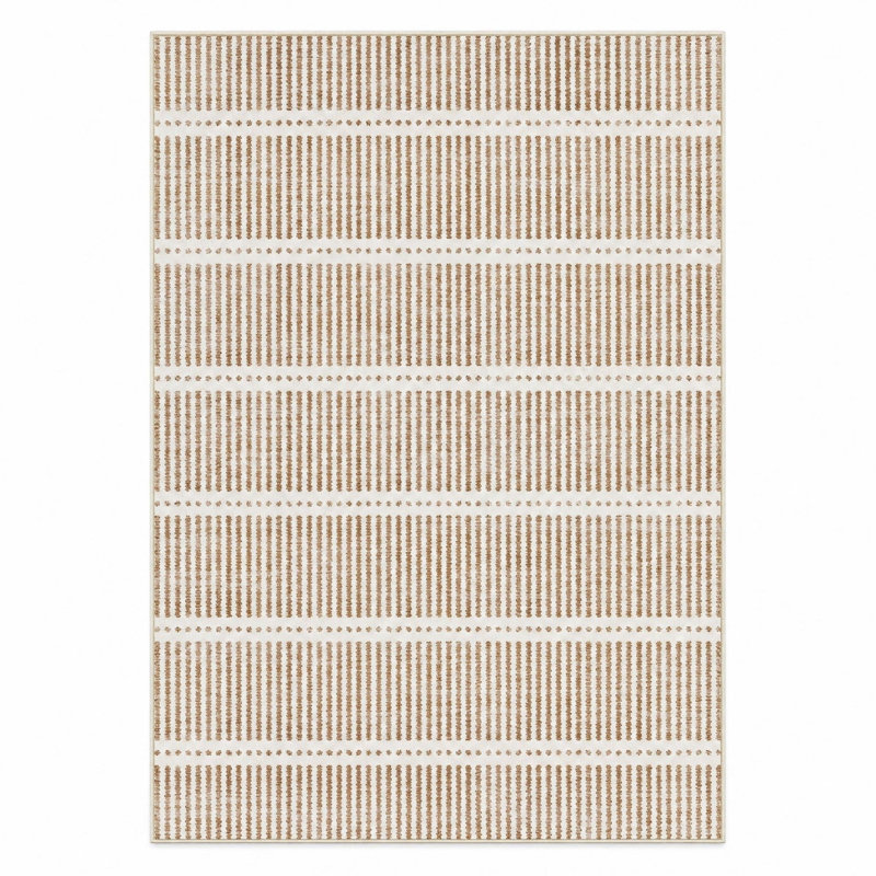 Tapis rayé, lavable et antidérapant pour l'entrée, la cuisine ou la chambre, Beige, Rectangle 84 po x 60 po