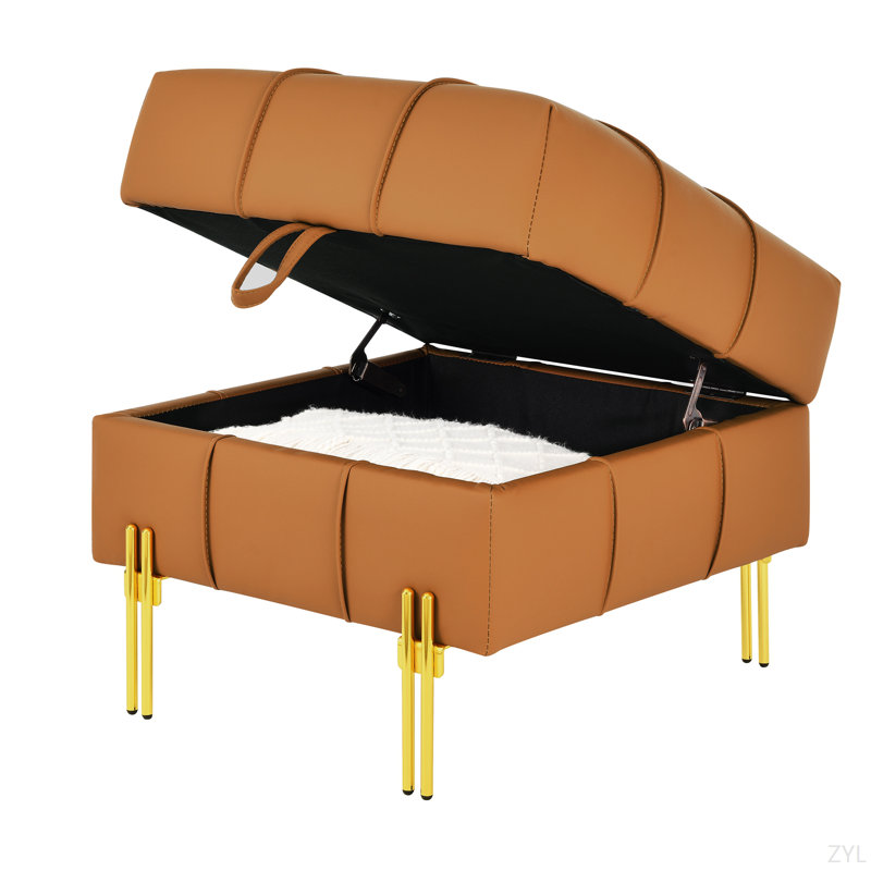 Repose-pieds de rangement contemporain avec pieds en acier inoxydable pour l'espace de vie, Brun