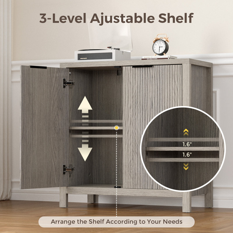 Modern Fluted Buffet Cabinet With Adjustable Shelves Small Sideboard Credenza Accent Console Table For Kitchen Entryway Living Room Office Storage