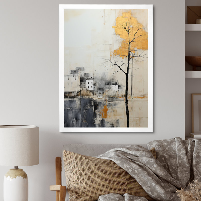 «Bold Mute Tone Countryside Landscape III», reproduction sur toile, Cadre simple blanc, H 32 po x l 16 po x P 1 po