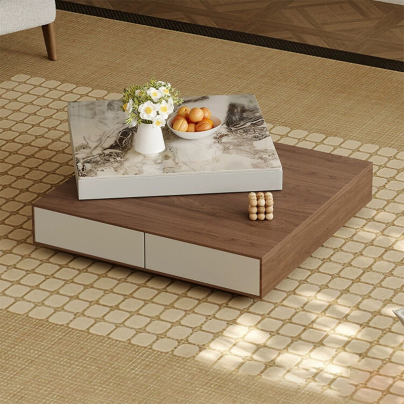 Simple rotating square stone slab coffee table