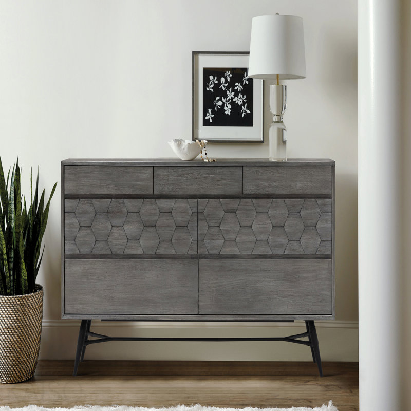 Commode 6 tiroirs en bois d'acacia gris