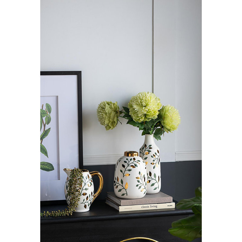 Flower Vase - 6.5"Dia x 9" - Green/Gold