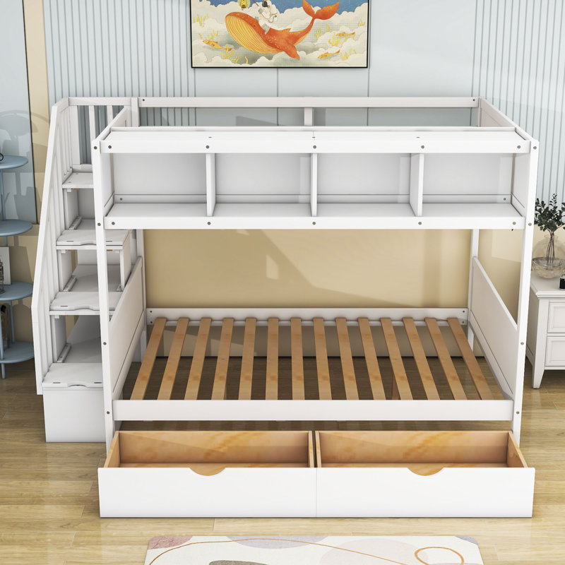 Ginevieve Kids Twin Over Full Bunk Bed with Drawers, White