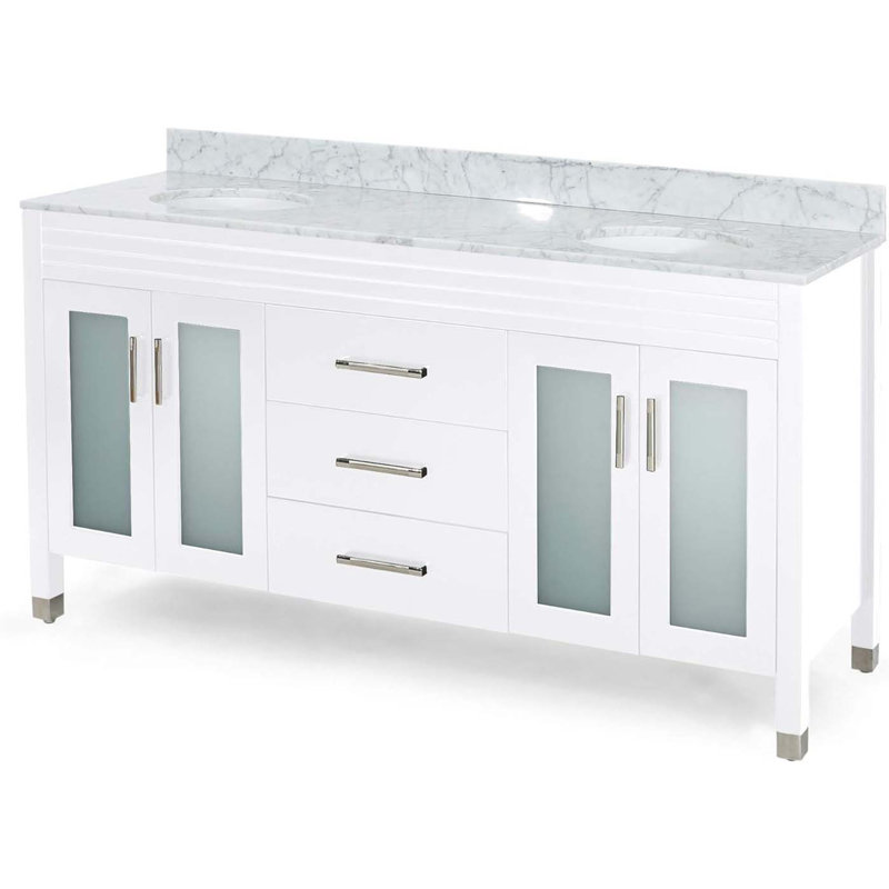 Meuble-lavabo double 73 po avec plateau en marbre Jahmiel