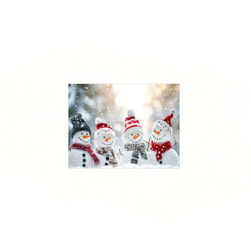 «White Four Adorable Snowmen», art mural blanc sur toile, 24 x 32 po