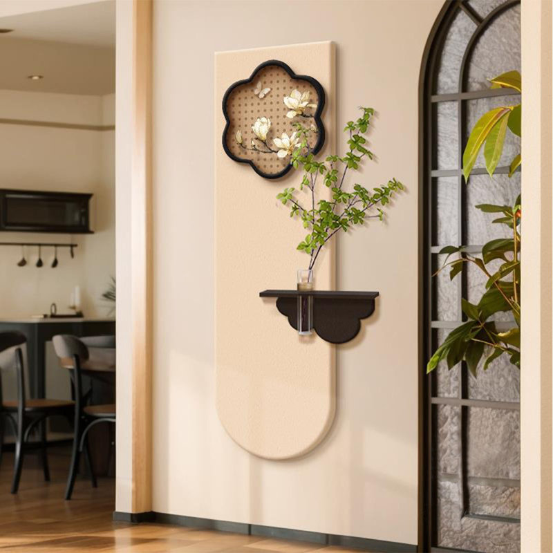 Art mural crémeux floral en grès avec tablette flottante - Décoration hydroponique de vestibule