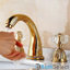 Robinet de lavabo de salle de bain Lyon - finition élégante en or TI avec poignées en cristal