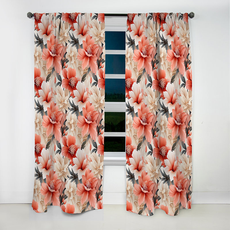 Delicate Neutrals Tropical Pattern - Floral Curtain - Blackout Floral Curtain - 1 Panels, 52" W x 108" L