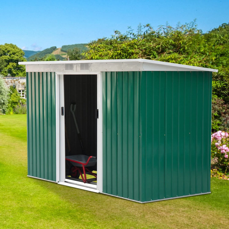 Tallis 9 ft. W x 4 ft. D Metal Flat Garden Shed, With Floor, Green