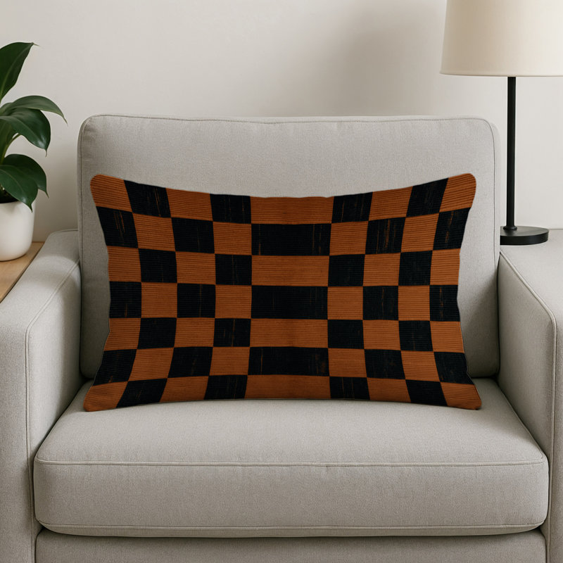 Coussin décoratif à carreaux brun intérieur et extérieur, Bleu à carreaux 9, Rectangle H 25 po x l 18 po