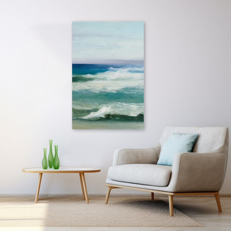 Azur océan III, paysage côtier abstrait bleu Beache, H 48 po x l 32 po