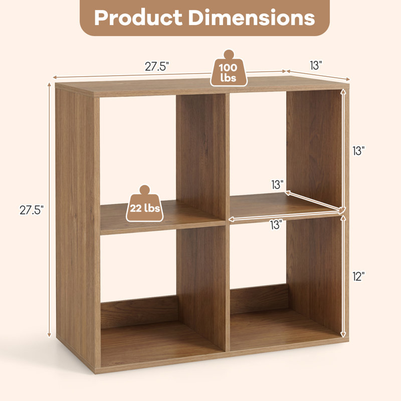 Bibliothèque à 4 cubes avec compartiments ouverts et trousses anti-basculement, Naturel