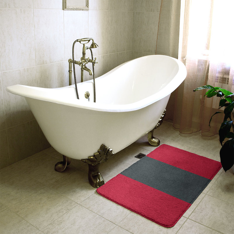 Memory Foam Non-Slip Bath Rug, 21" W x 34" L, Red/Steel Gray
