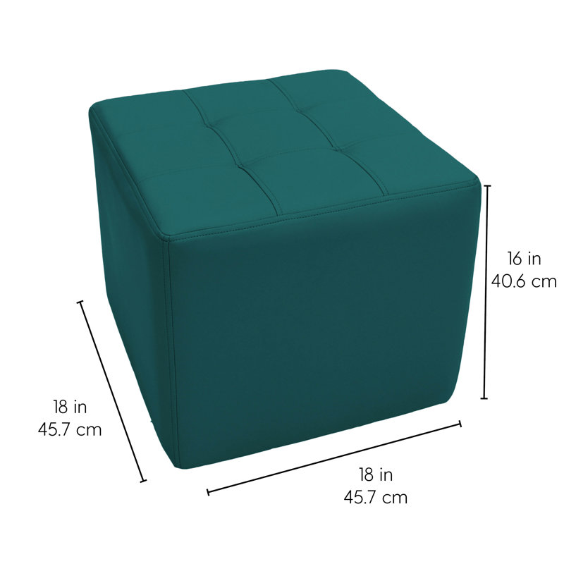 Tufted Square Ottoman 16" Height, Teal Faux Leather