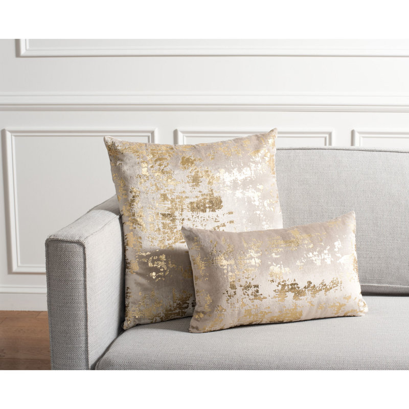Abstract Cotton Blend Reversible Throw Pillow, 12" x 20", Beige/Gold