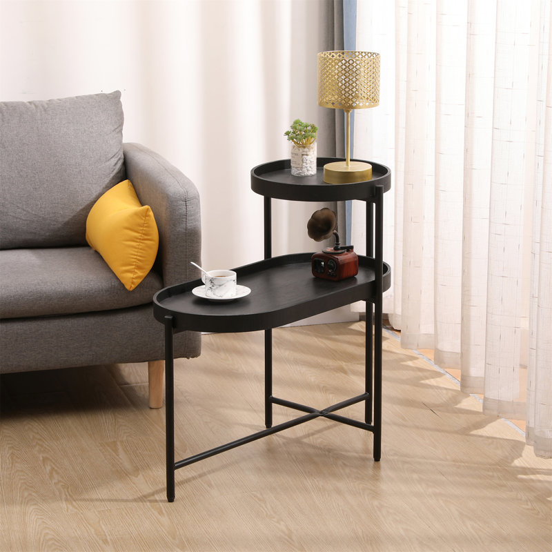 Table d'appoint à 2 niveaux avec canapé de rangement pour table de salon et table de bout en bois