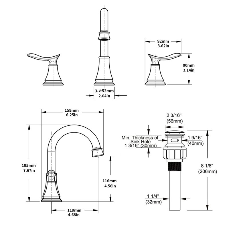 Bathroom faucet with 360 degree turn spout, Matt Black