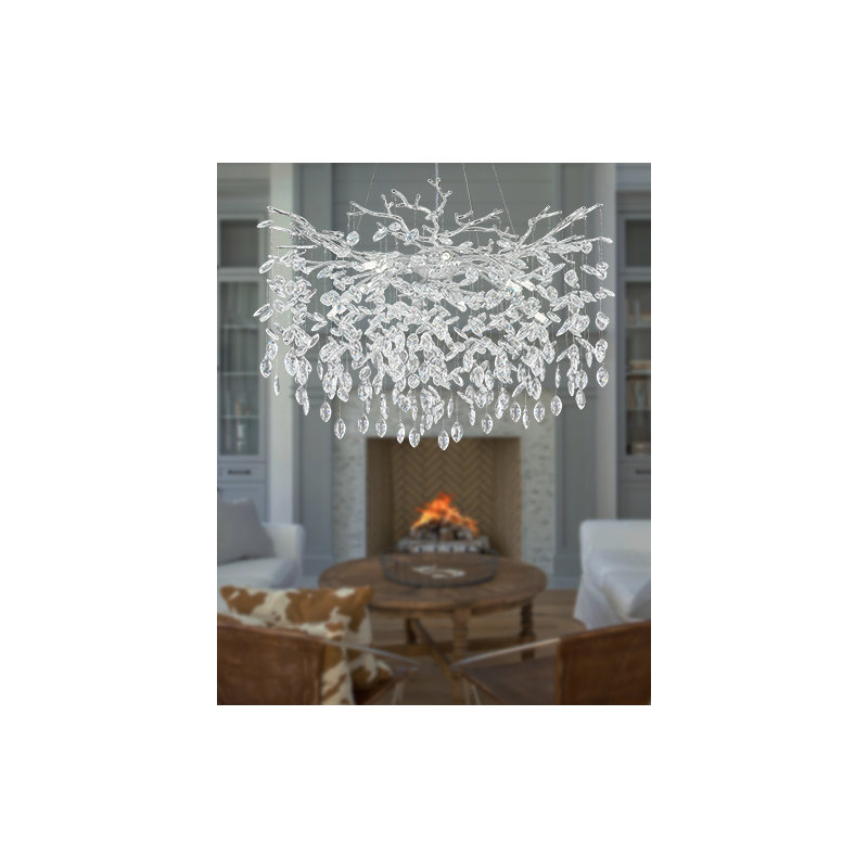 Tree Branch Crystal Chandelier Lighting, 8, Silver/White, 15.7" H x 23.6" W x 23.6" D