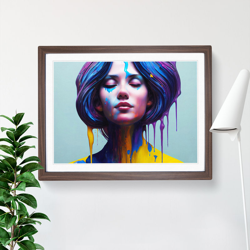 XH1022-10296X Woman Painted Vol.2 Abstract 1 Piece Single Picture Frame Wall Art, 46cm H x 64cm W x 2cm D, Walnut Framed