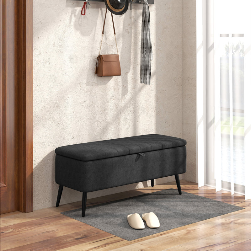 Banc de rangement avec repose-pieds, repose-pieds en lin, Noir, noir, noir, noir