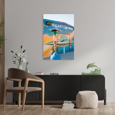 Space Cowboy Car Wash Colorful Vibrant Whimsical Architecture Wall Art Print by Bethany Young - Wrapped Canvas Print