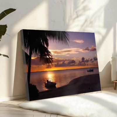 «Gray Evening At Cayman Island», toile de fond en bois massif, art mural 16 po x 24 po