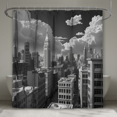 Black White Cityscape Shower Curtains Extra Long