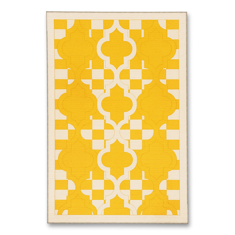 Tapis jaune tissé à motif floral lavable Mosso, 4'11" x 7'7"
