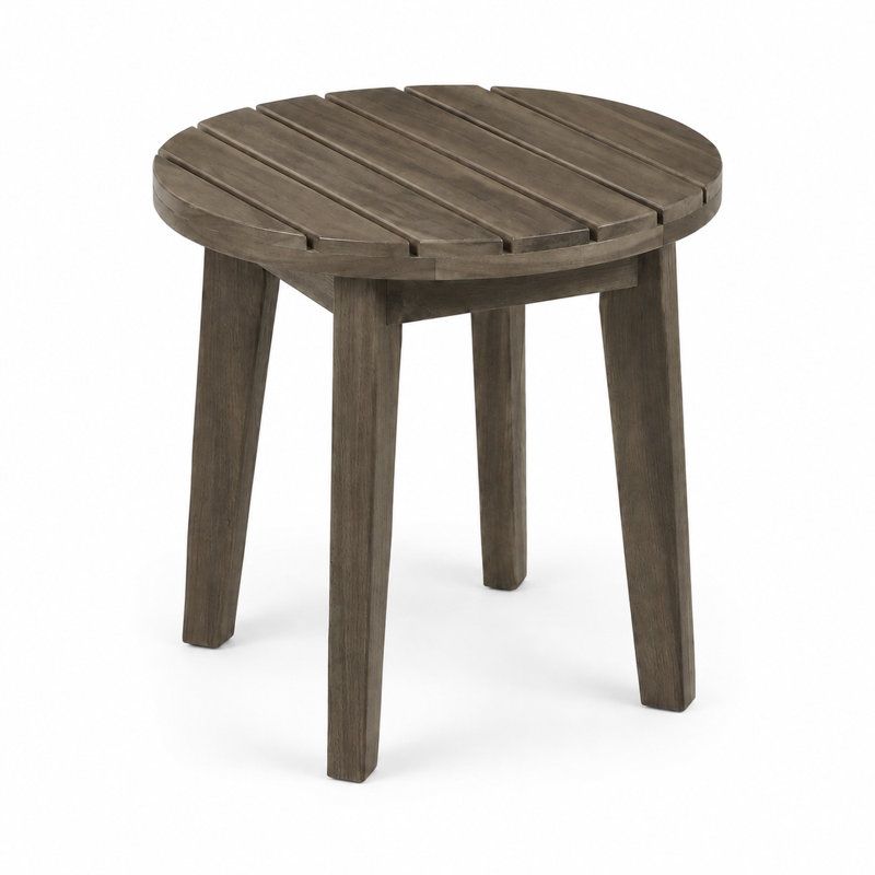 Table d'appoint ronde ronde en bois d'acacia avec plateau à lattes, Gris