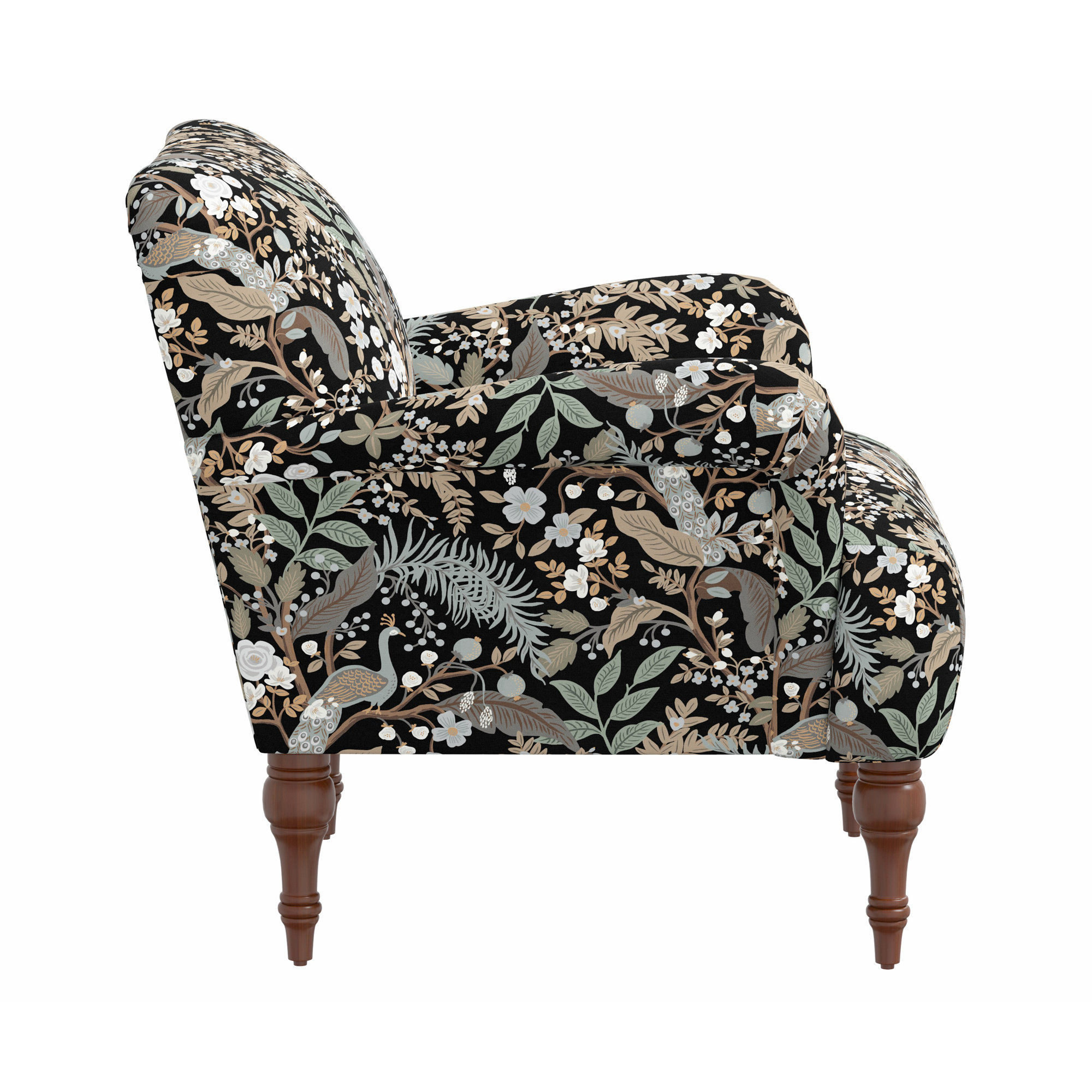 Rifle Paper Co. x Cloth & Company Bristol Armchair, Rpc Peacock Black Linen, Natural
