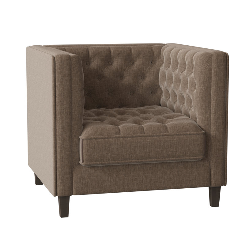 Jess Tufted Armchair, Savona Fuchsia, Brown Mahogany