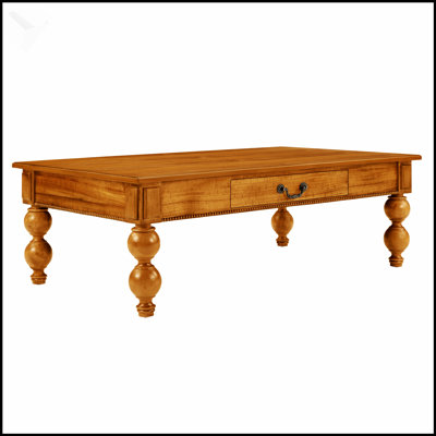 Vintage Rectangular Wooden Coffee Table With Storage, Solid Wood Gourd-Shaped Legs For Rustic Living Room Decor, No-Tools Assembly