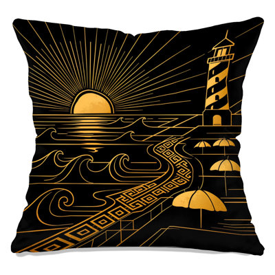 Beach Scene Geometric Linen Throw Pillow