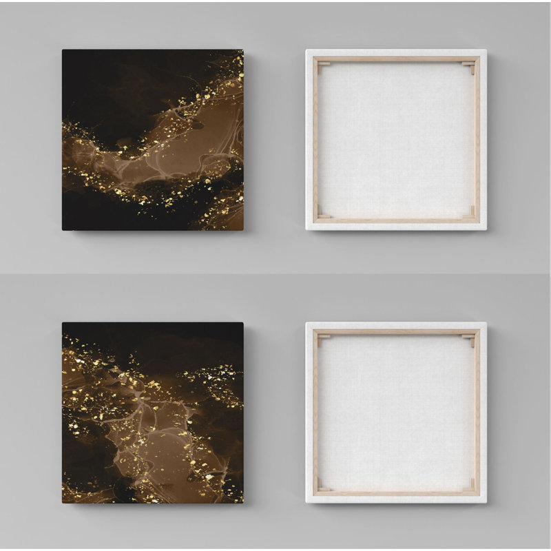 Elegant Decorative Canvas Painting Set (2 Pieces), Gold & Black, 11.8 x 11.8 Inches | 100% Canvas with 100% Wooden Frame | Perfect for Home Decor, Living Room & Office Wall Art, Stylish & Contemporary Design