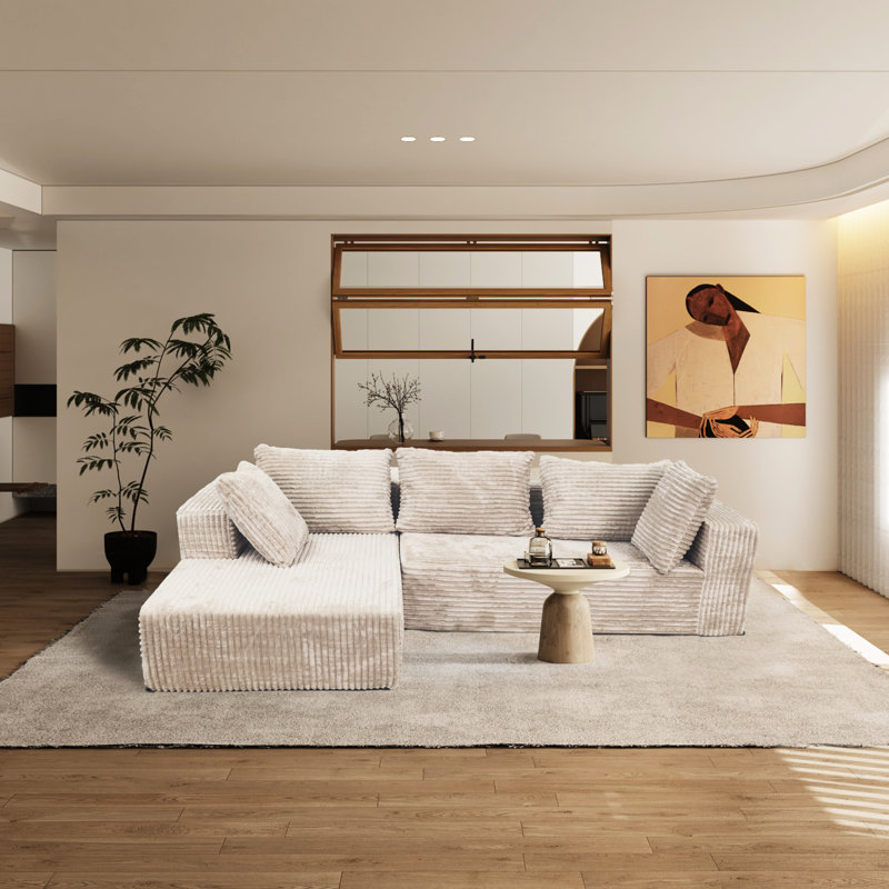 Modulaire moderne avec méridienne modulaire en forme de L et canapé en L, canapé rembourré 3 places beige, utilisation dans le salon, siège mi-ferme, Standard 100 By®, beige assemblé pour la chambre à coucher, design américain,