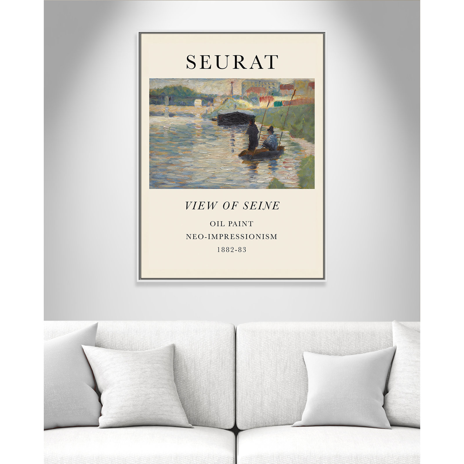 View Of Seine by Georges Seurat, No, 41.5" H x 31.5" W x 2" D, White Floater Frame