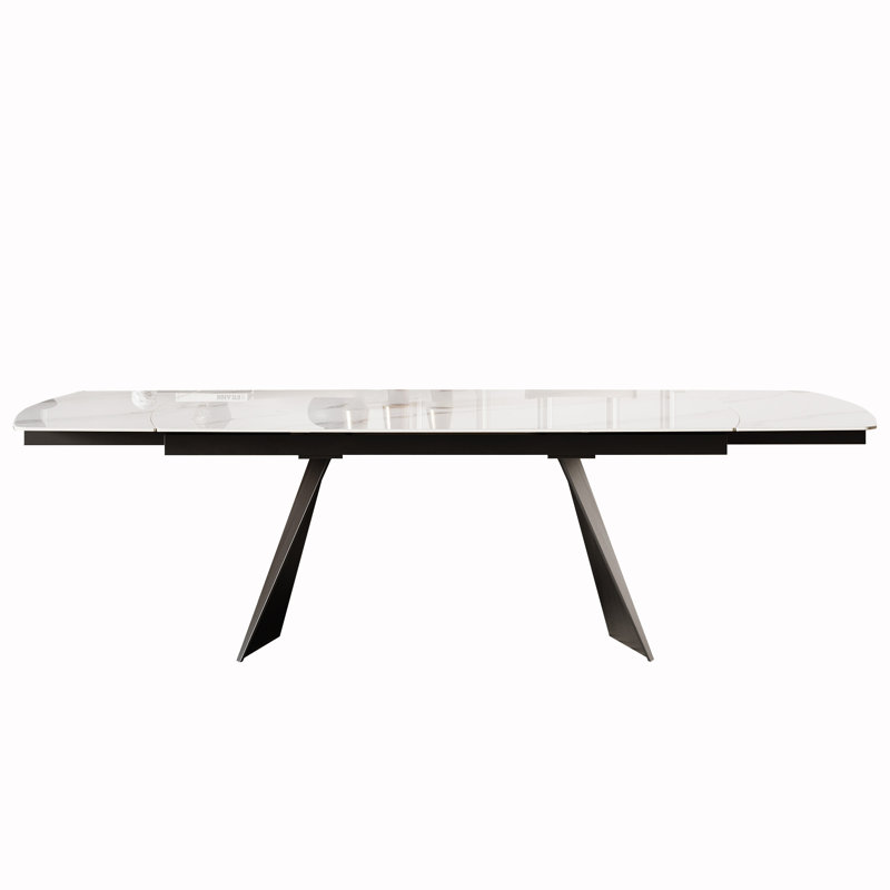Moiser 65" to 94.5" Extendable Dining Table For 8-10 with Sintered Stone Top, Glossy Marble White