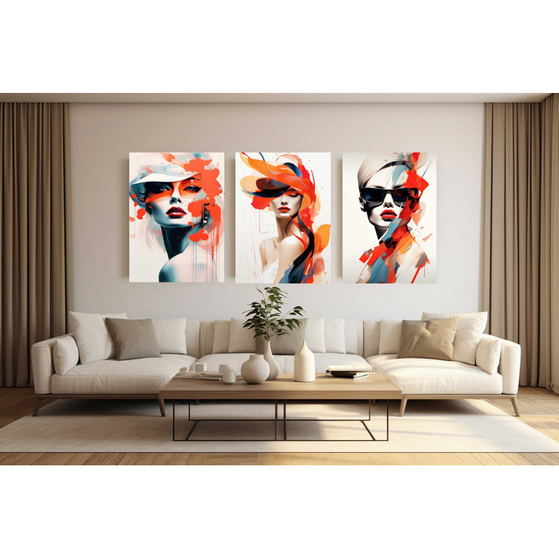 «Modern Colors Woman», ensemble de 3 reproductions d'art mural, H 47 po x l 97 po x P 1 po