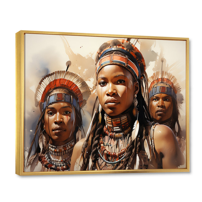 «African Zulu Dancers II» sur toile, Cadre flottant doré, H 12 po x l 20 po x P 1 po